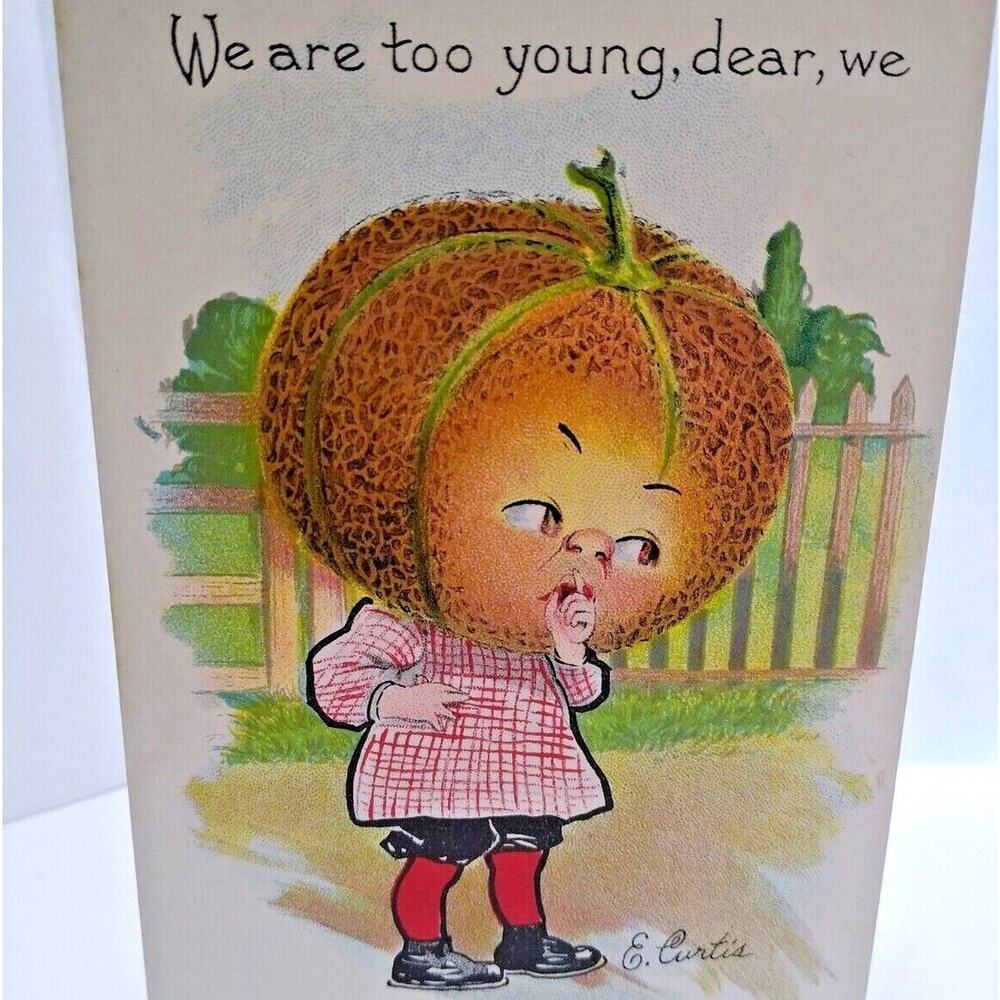 Fantasy Postcard Tuck E Curtis Cantaloupe Head Anthropomorphic Garden Patch 2
